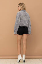 Load image into Gallery viewer, Blue B 17550J - Washed Corduroy Oversized Rhinestone Fringe Jacket in Grey
