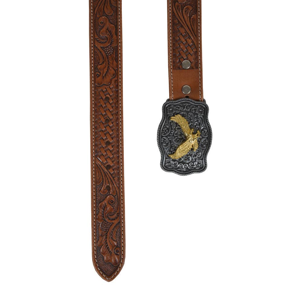 Myra Vines S-4819 Hand-Tooled Leather Belt in Brown