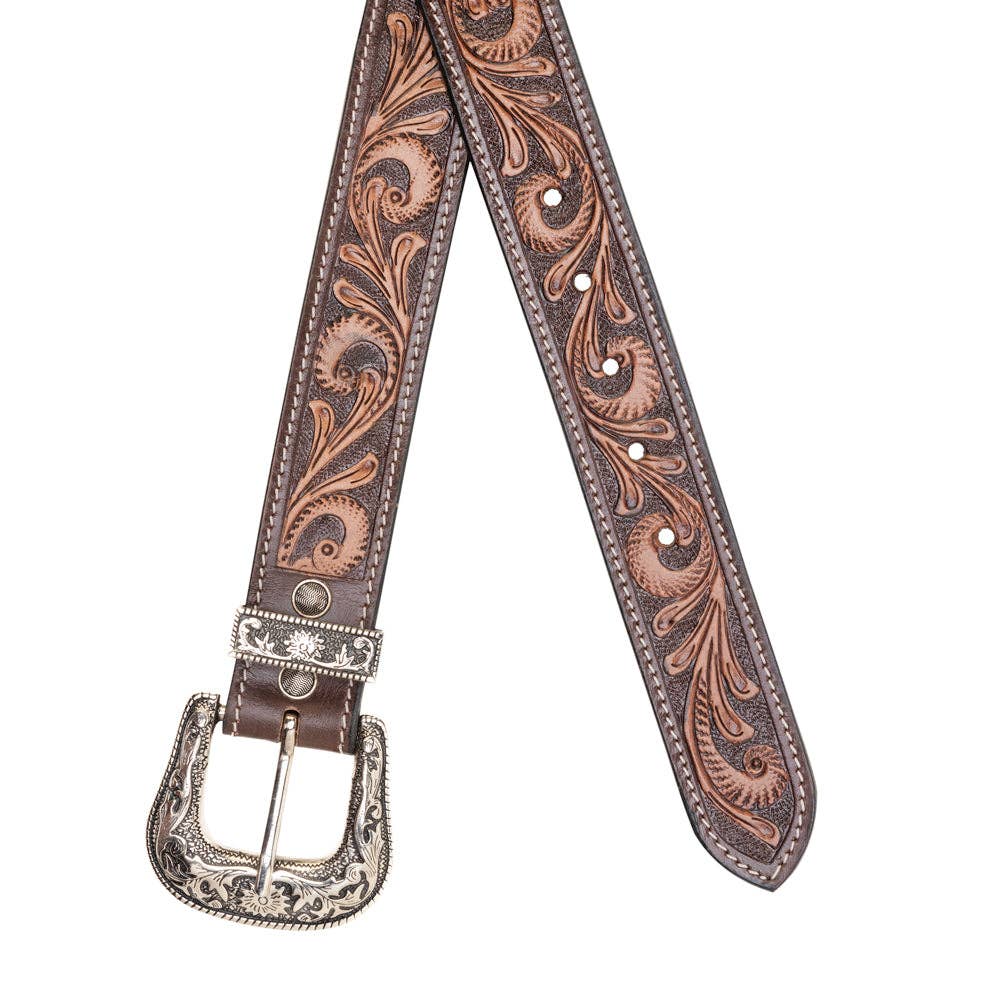 Myra S-13912 Rosabelle Handtooled Leather Belt in Chestnut