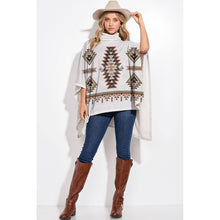 Load image into Gallery viewer, Aztec print turtle neck poncho in Heather Grey T773S2113
