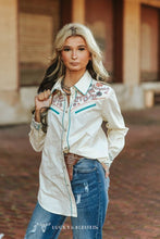 Load image into Gallery viewer, Lucky &amp; Blessed Ivory Aztec Embroidered Western Yoke Pearl Snap Top TO865-IVY
