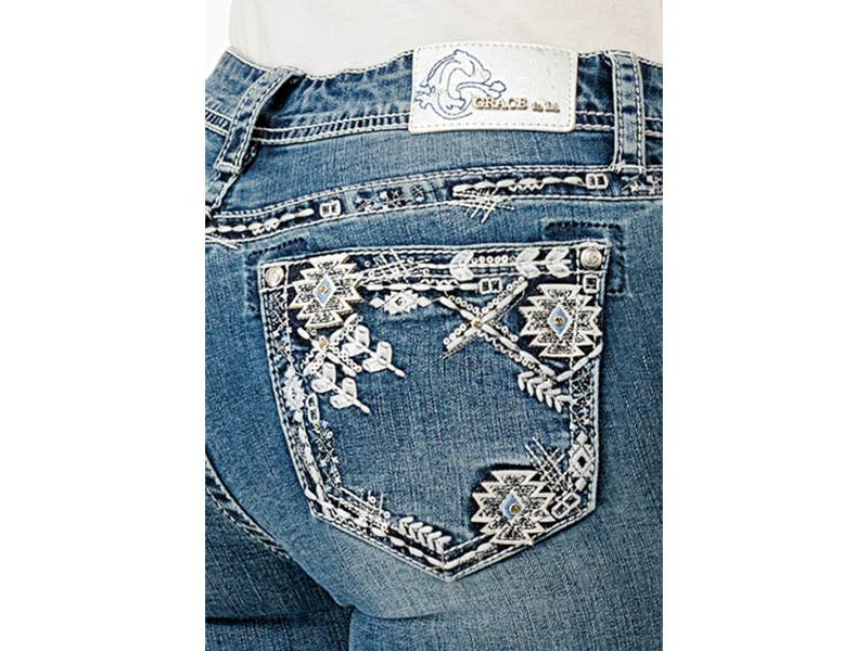 Grace in LA Aztec Embroidery Mid-Rise Boot cut EB-61780