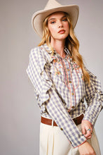 Load image into Gallery viewer, Blue B 23566T - Gingham Embroidered Western Snap Blouse: GREY

