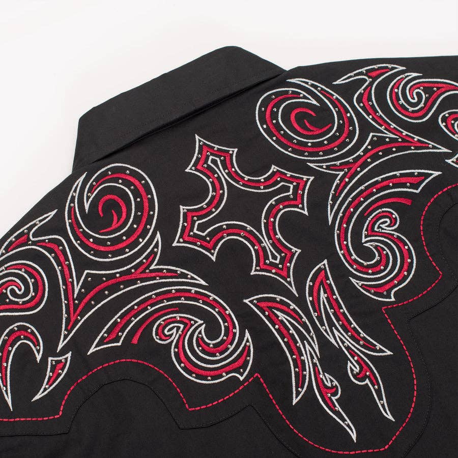 Rodeo Clothing PS500D-1010 Western Cowboy Shirt in Black with Red & White
