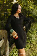 Load image into Gallery viewer, Lucky &amp; Blessed DR120-BLK Black Suede Fringe Long Sleeve Dress
