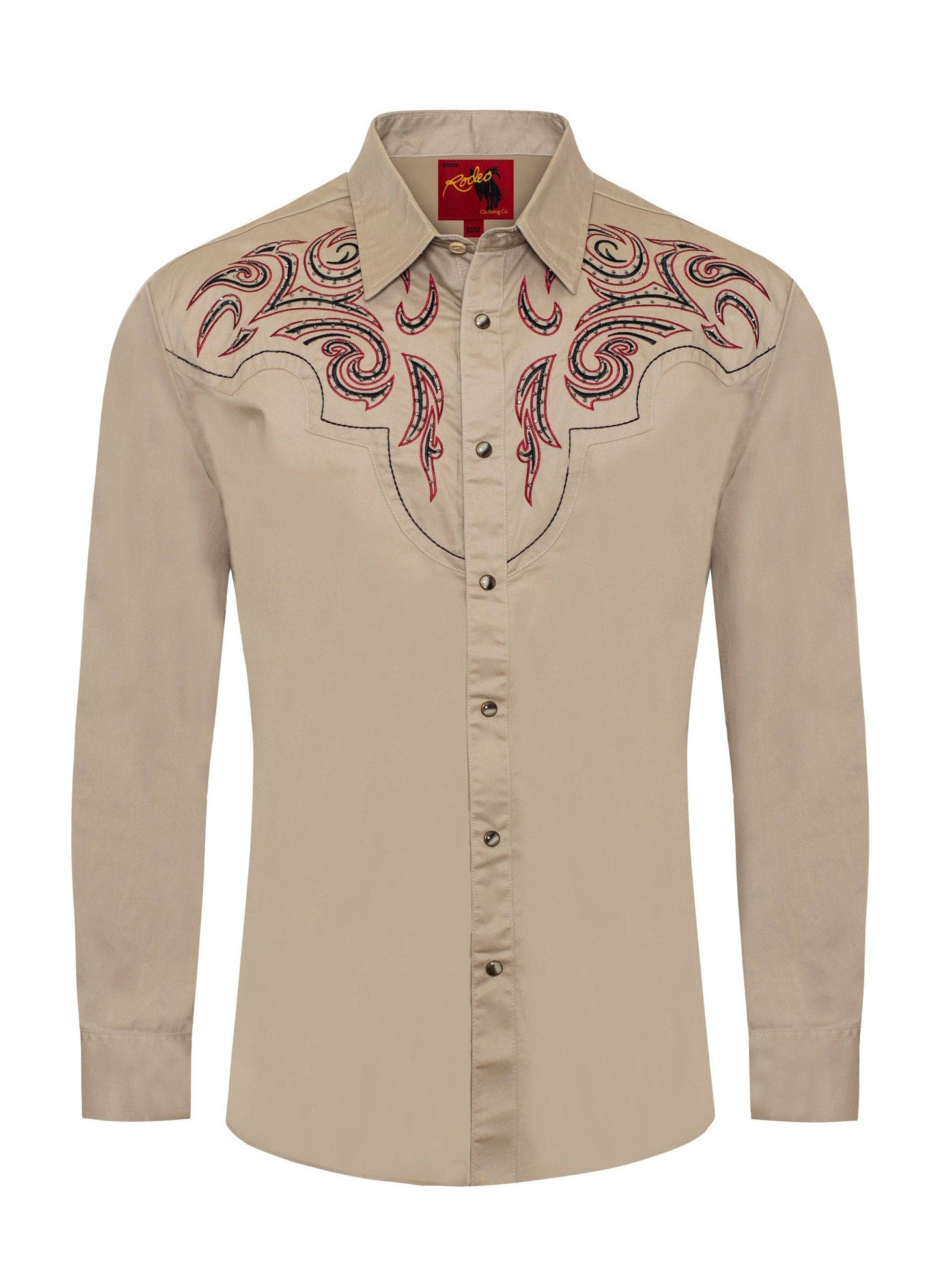 Rodeo Clothing PS500D-1014 Western Cowboy Shirt in Beige with Red & Black