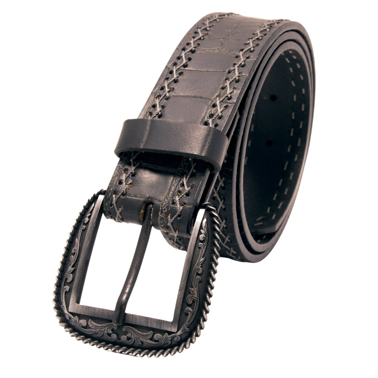 Western Express XM2100-BK03S in Black Gator Western Top Grain Leather Belt