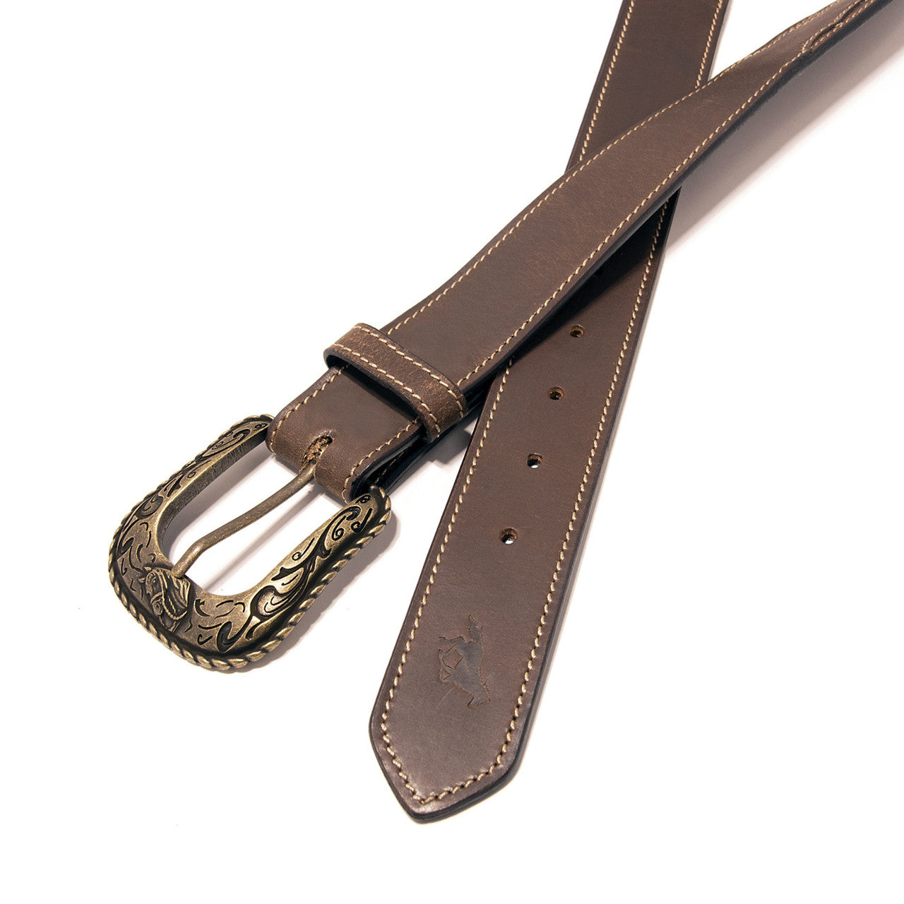 Western Express XM4000-BR02G in Brown Stitched Concho Top Grain Leather Belt
