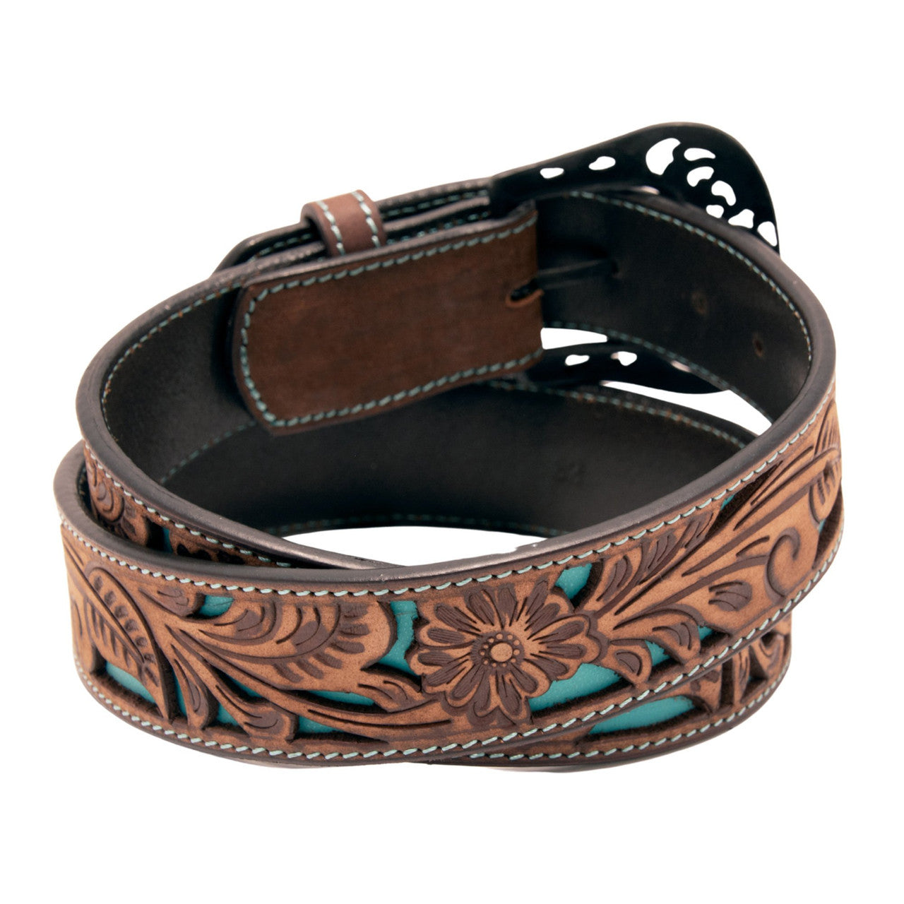 Western Express XM4400-BR08S  in Brown Floral Tooled Cutout Top Grain Leather Belt