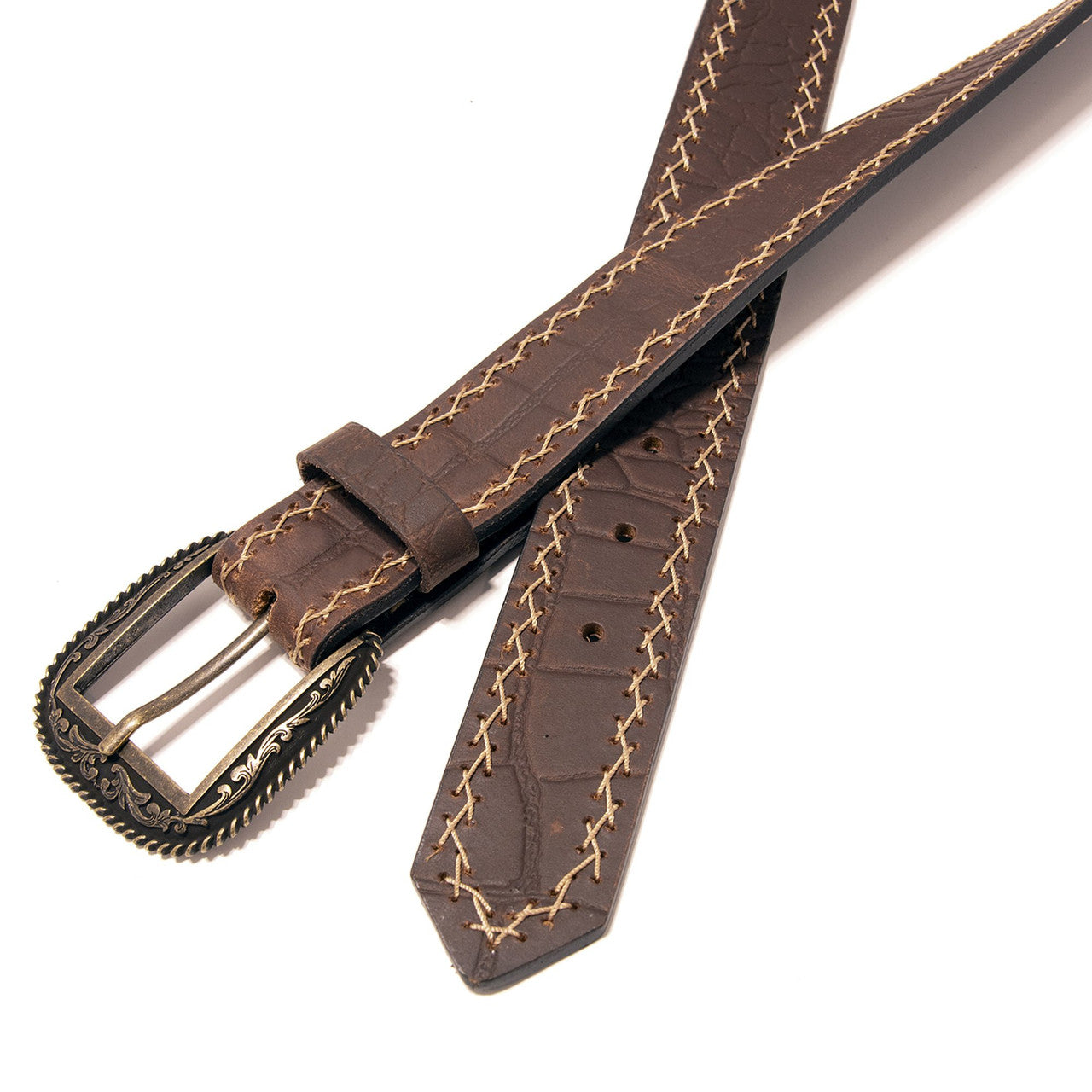 Western Express XM2100-BR03G in Brown Gator Western Top Grain Leather Belt