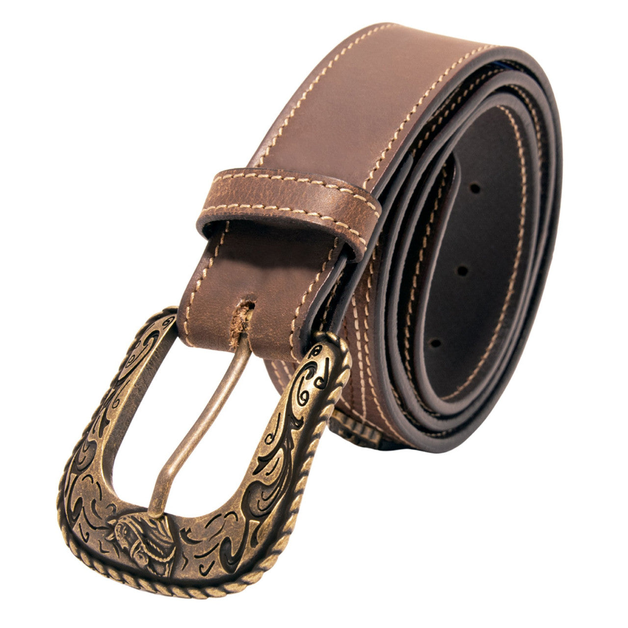 Western Express XM4000-BR02G in Brown Stitched Concho Top Grain Leather Belt