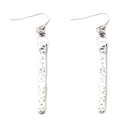 Western Express Silver Hammered Bar Dangling Earrings E-3213