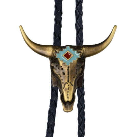 Western Express BT-4439-B Longhorn Vintage Brass Bolo Tie