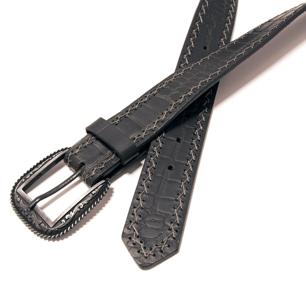 Western Express XM2100-BK03S in Black Gator Western Top Grain Leather Belt