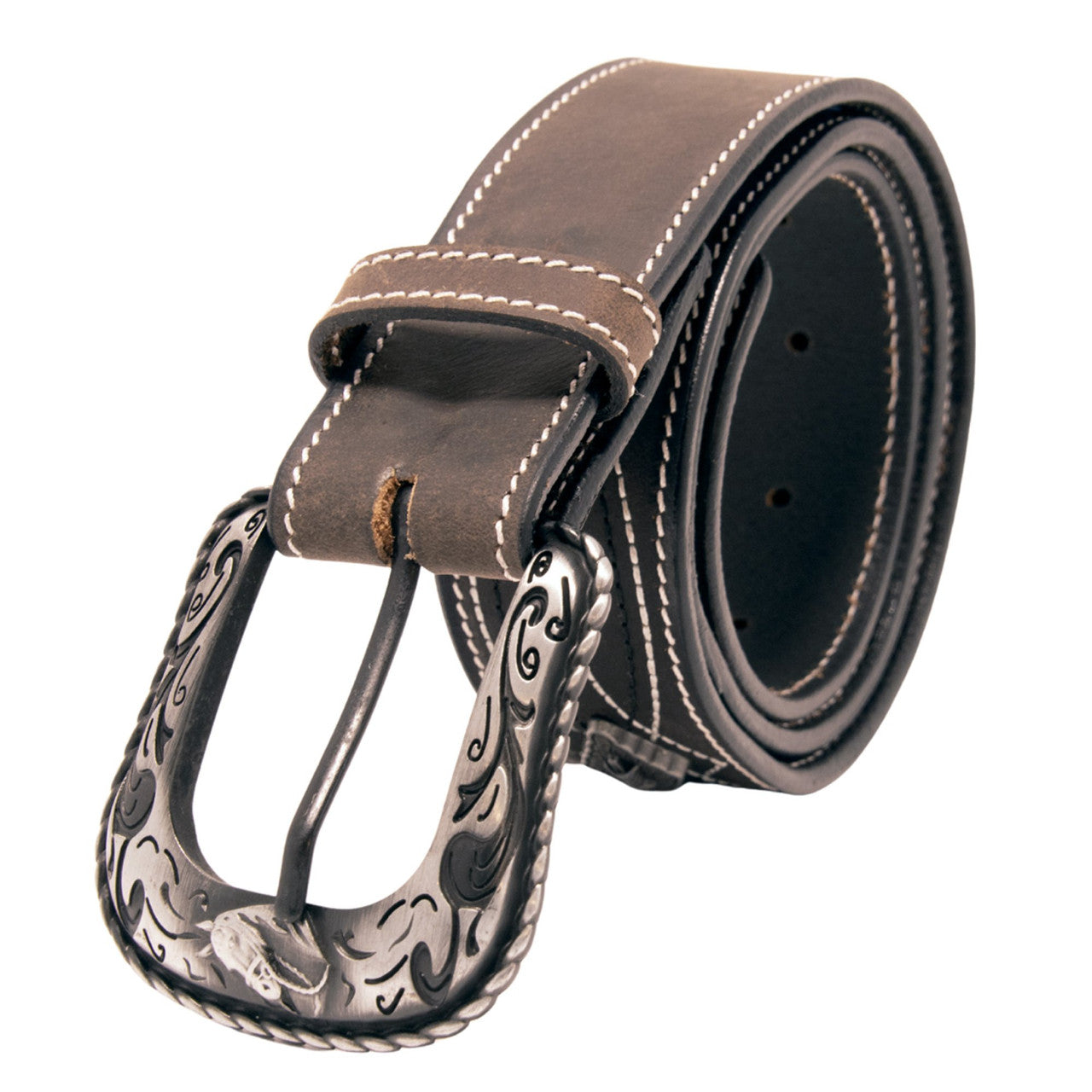 Western Express XM4000-BK02S in Black/Brown Stitched Concho Top Grain Leather Belt
