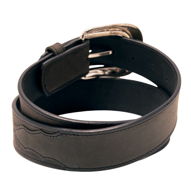 Western Express XM3400-BK05S in Black Barbed Wire Top Grain Leather Belt
