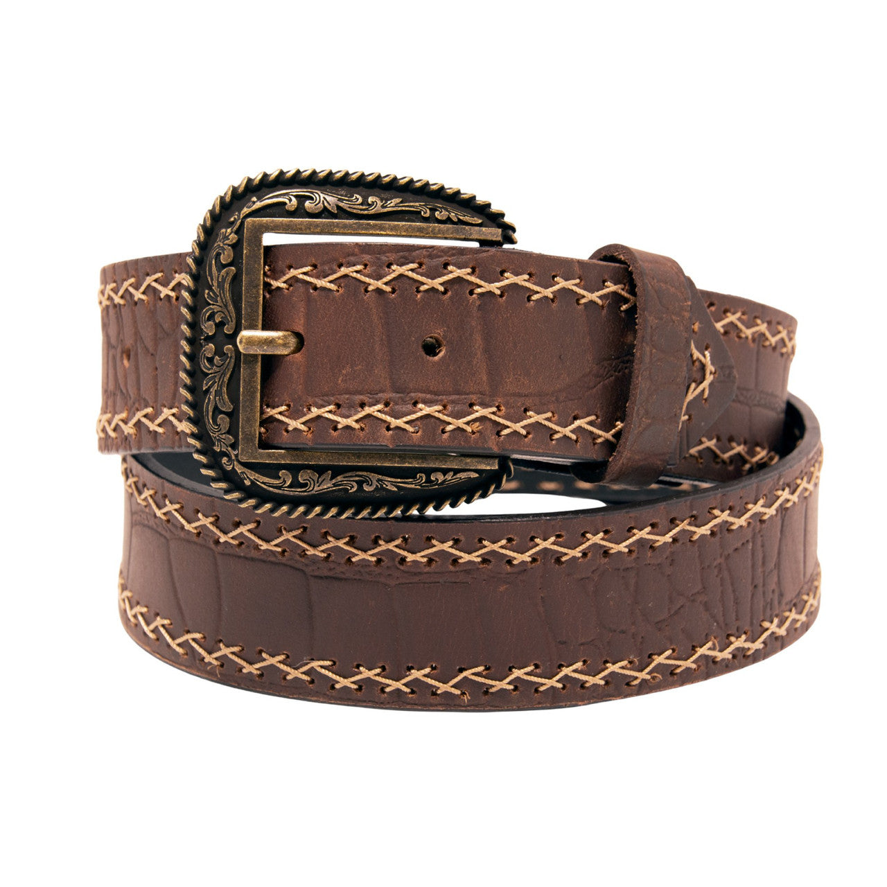 Western Express XM2100-BR03G in Brown Gator Western Top Grain Leather Belt