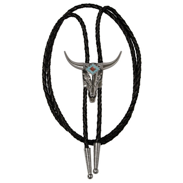 Western Express BT-4439-N Longhorn Silver Metal Bolo Tie