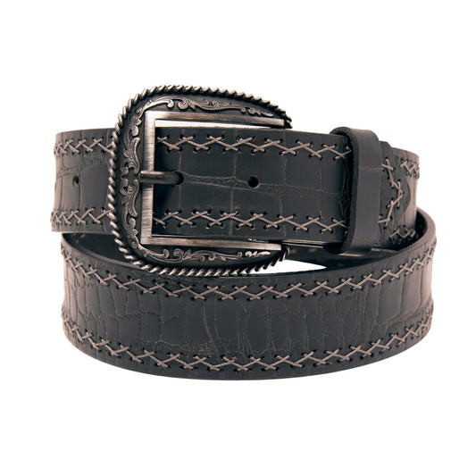 Western Express XM2100-BK03S in Black Gator Western Top Grain Leather Belt