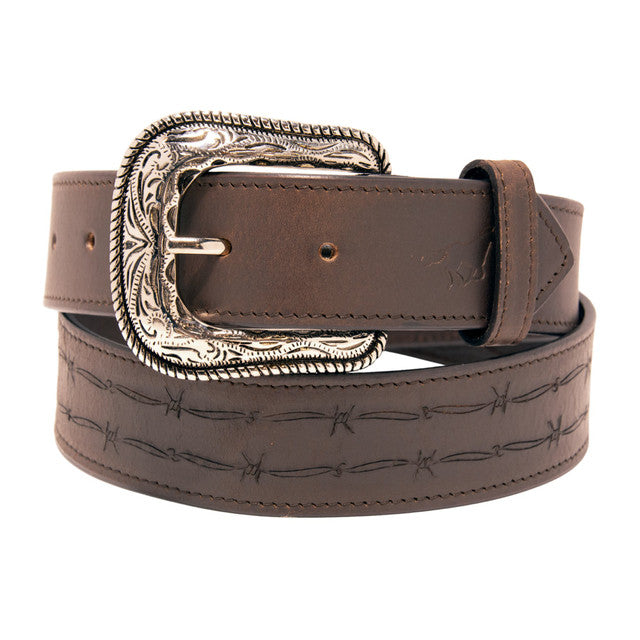 Western Express XM3500-BR05S in Brown Barbed Wire Top Grain Leather Belt