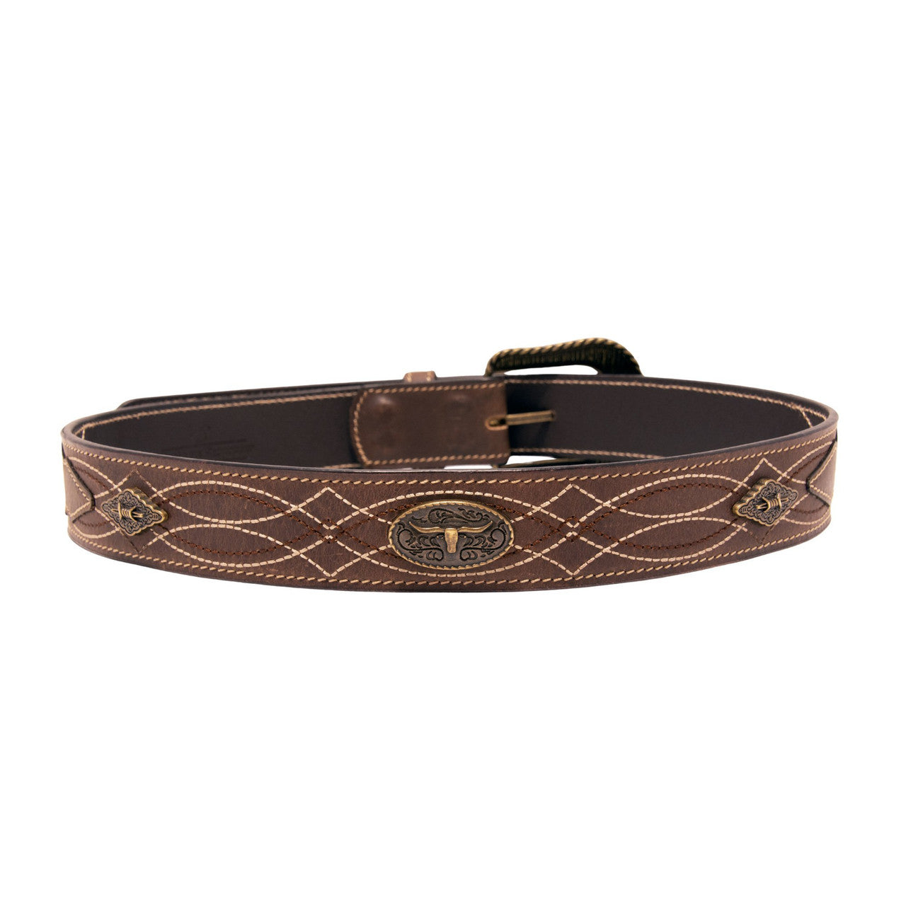 Western Express XM4000-BR02G in Brown Stitched Concho Top Grain Leather Belt