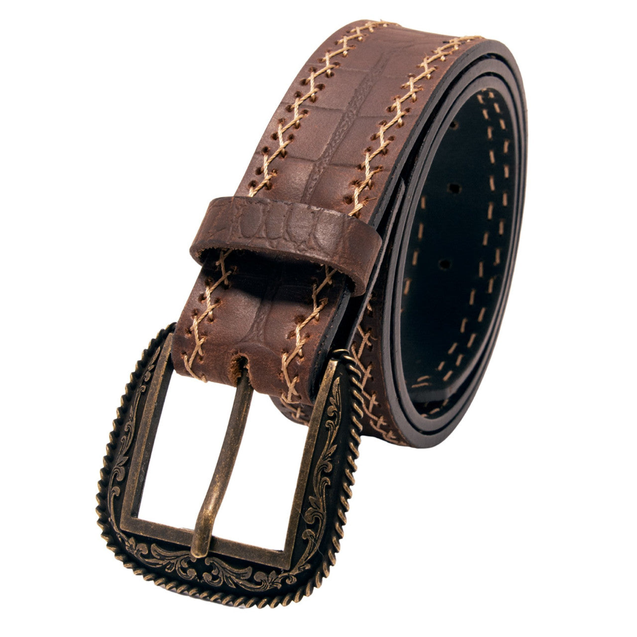 Western Express XM2100-BR03G in Brown Gator Western Top Grain Leather Belt