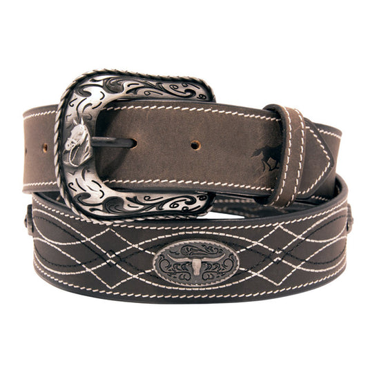 Western Express XM4000-BK02S in Black/Brown Stitched Concho Top Grain Leather Belt