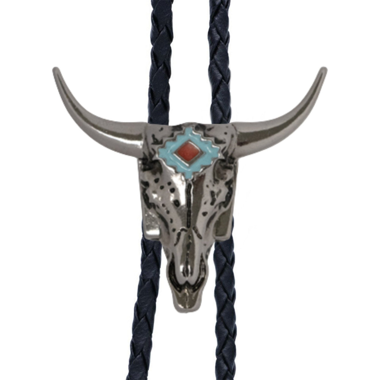 Western Express BT-4439-N Longhorn Silver Metal Bolo Tie
