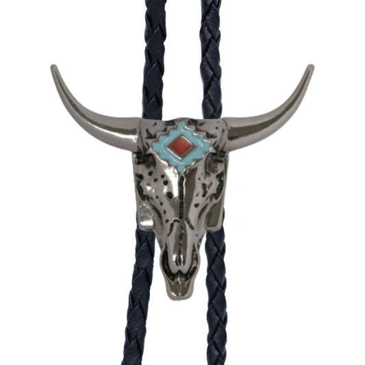 Western Express BT-4439-N Longhorn Silver Metal Bolo Tie