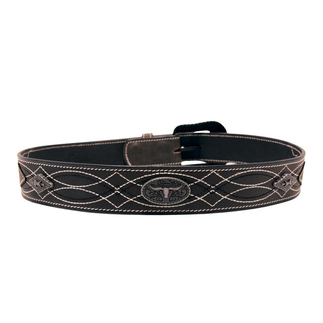 Western Express XM4000-BK02S in Black/Brown Stitched Concho Top Grain Leather Belt