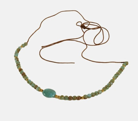 American Hat Makers Sun Stone | Twine Hat Band with Opal Stone and Gold Opaque Beads