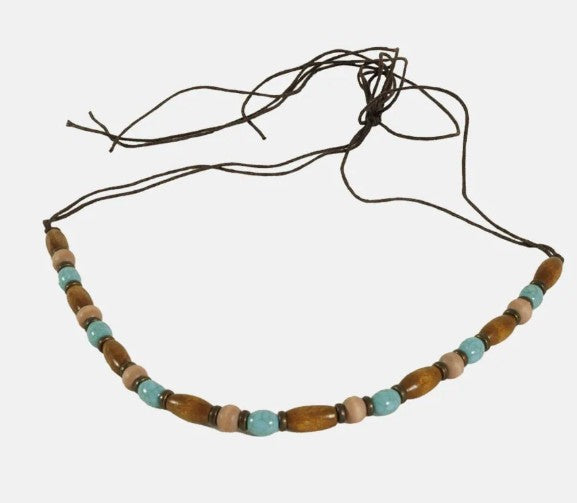 American Hat Makers Teak | Waxed Cord Hat Band with Turquoise and Wood Beads