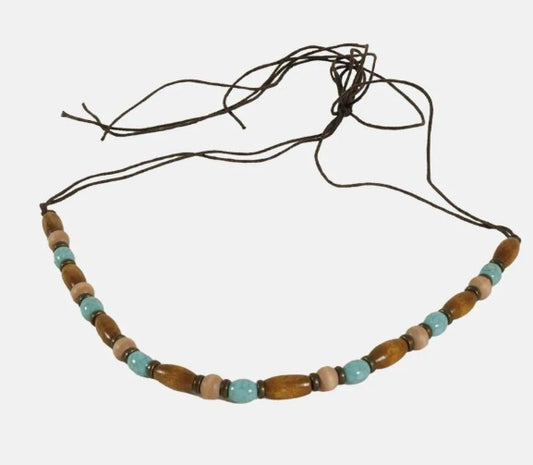 American Hat Makers Teak | Waxed Cord Hat Band with Turquoise and Wood Beads
