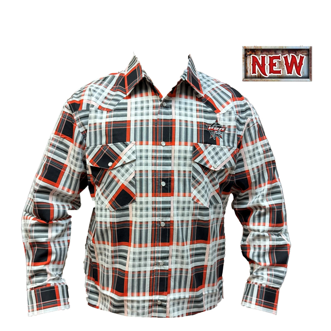 Bullhide PBR Western Shirt in Black/Red Checkers WS-13
