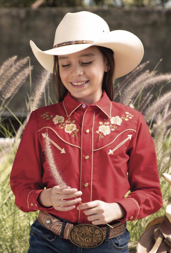 Rangers Amapola 015NA01 Girls Cowboy Shirt Red