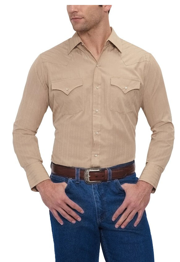 Ely & Walker Long Sleeve Solid Tone on Tone Beige Western Shirt 15201934-28