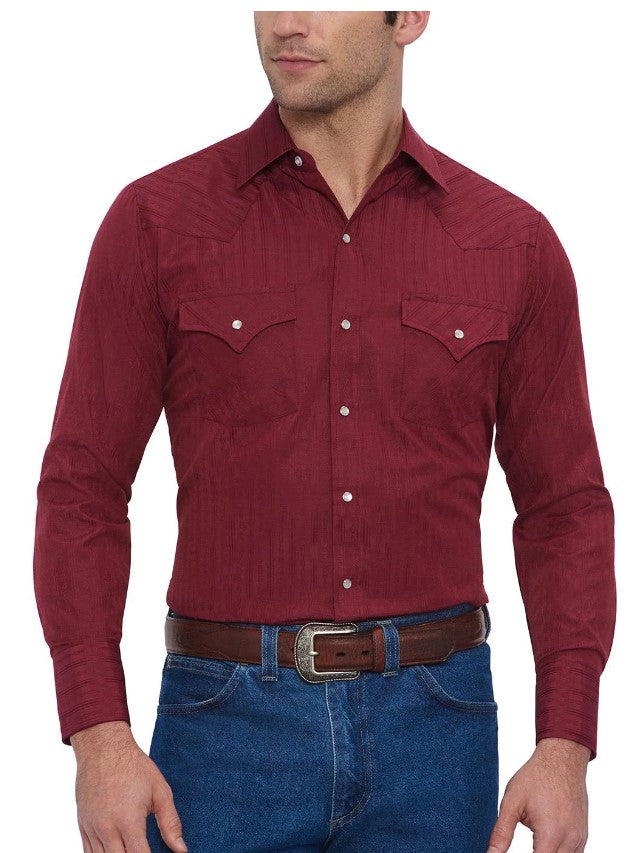 Ely & Walker Long Sleeve Solid Tone on Tone Burgundy Western Shirt 15201934-74