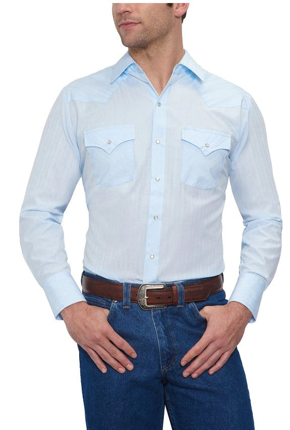 Ely & Walker Long Sleeve Solid Tone on Tone Light Blue Western Shirt 15201934-82