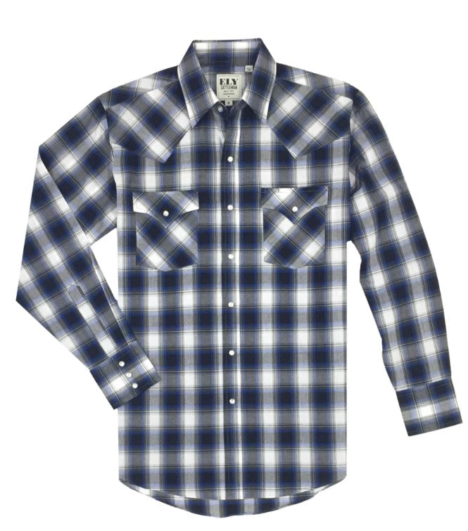 Ely & Walker Men's Long Sleeve Plaid Shirt Blue 15202907-Blue-C