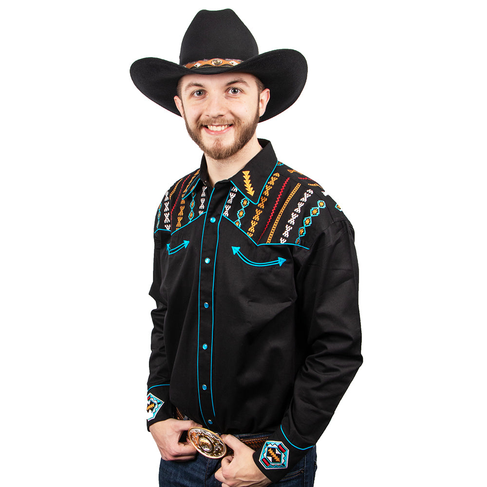 Western Express 280 Black Western Shirt with Southwestern Embroidery
