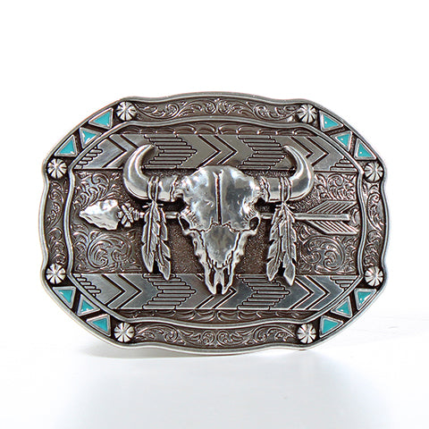 M&F 37007 Rectangle Arrow Skull Feather Nocona Buckle