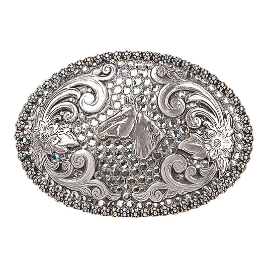 M&F Oval Berry Edge Crystal Horsehead Buckle 37536