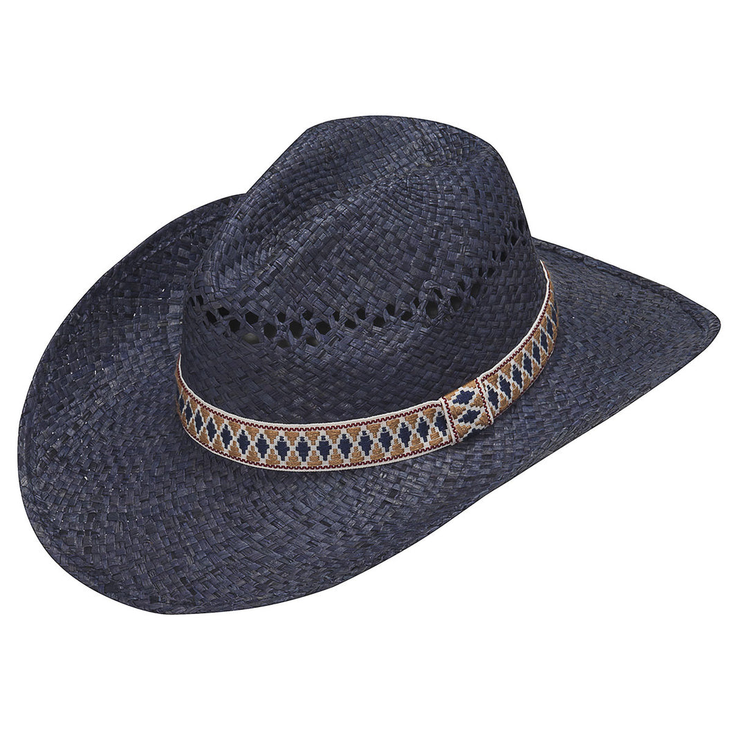 M&F Western Blue Straw Hat with Aztec Hat Band 7110603