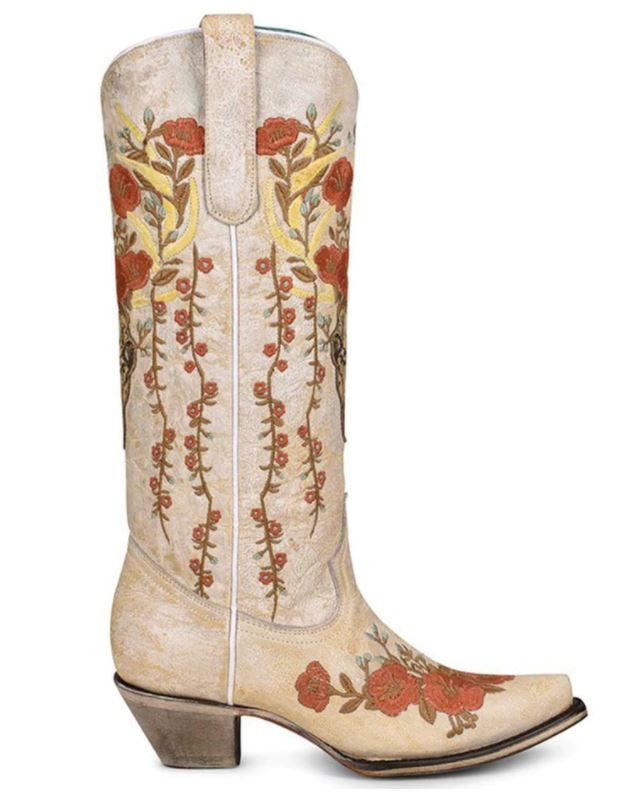 Corral A4186 Off White Floral & Deer Embroidery Ladies Cowboy Boots