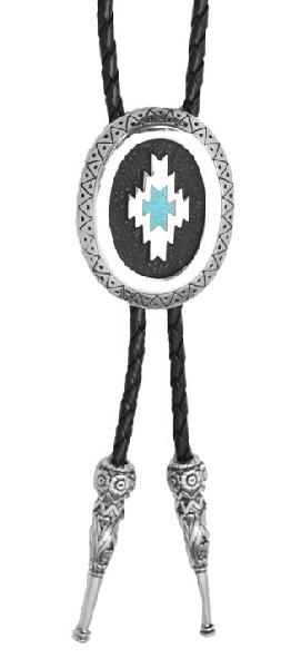 BT-257 Aztec Bolo Tie with Turquoise Inlay Made in the USA