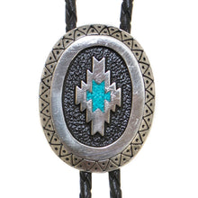 Load image into Gallery viewer, BT-257 Aztec Bolo Tie with Turquoise Inlay Made in the USA
