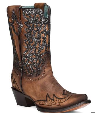 Corral C3837 Womens Glitter Overlay and Studs Ankle Boots