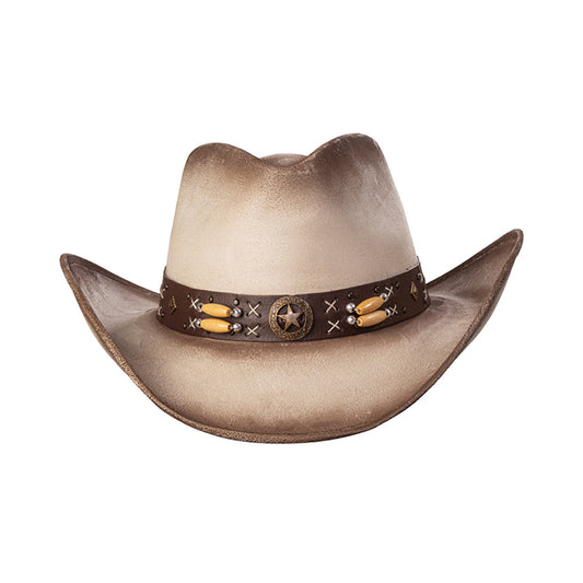Western Express CL-91 Suede Like Hat - Star Concho - Beige & Buff