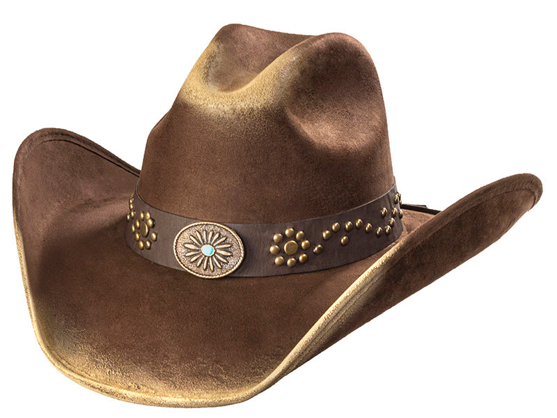 Western Express CL-98 Suede Like Hat - Sunburst Concho - Brown & Camel