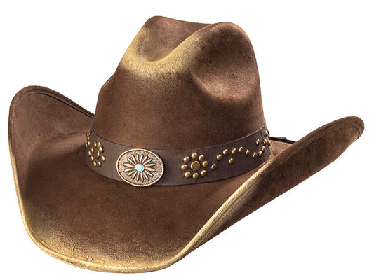 Western Express CL-98 Suede Like Hat - Sunburst Concho - Brown & Camel
